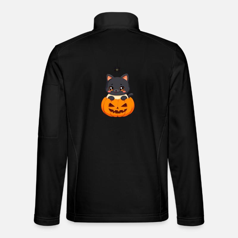 Chat d’Halloween avec citrouille d’Halloween - Veste en tissu softshell Unisexe - noir