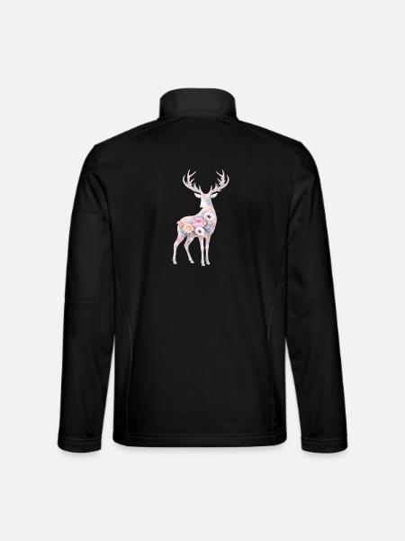 Hirsch Aquarell Silhouette Blumen - Unisex Softshelljacke - Schwarz