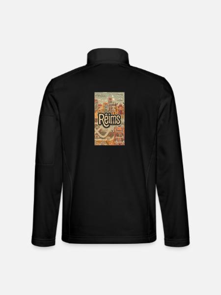 Reims Stadtbild Retro Illustration - Unisex Softshelljacke - Schwarz - Hinten