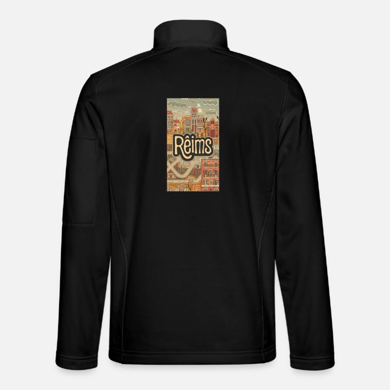 Reims Cityscape Retro Illustration - Unisex Softshell Jacket - black