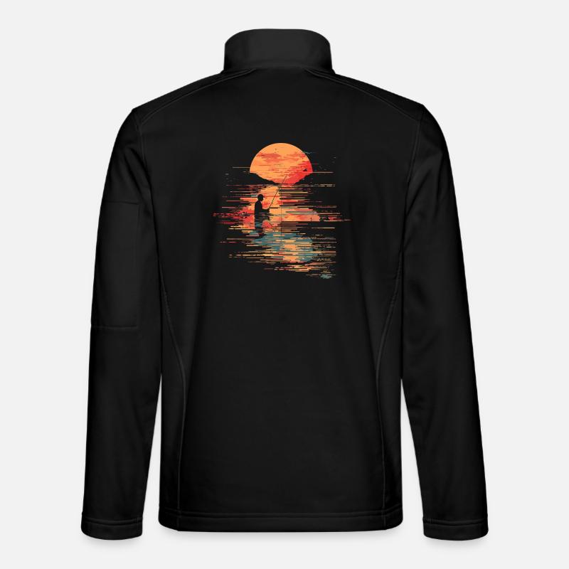 Fischerei Illustration - Unisex Softshelljacke - Schwarz