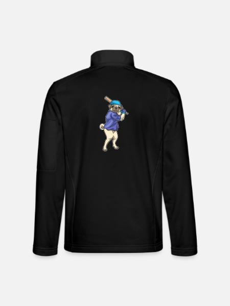 Pug Baseball Baseball Bat - Unisex Softshell Jacket - black