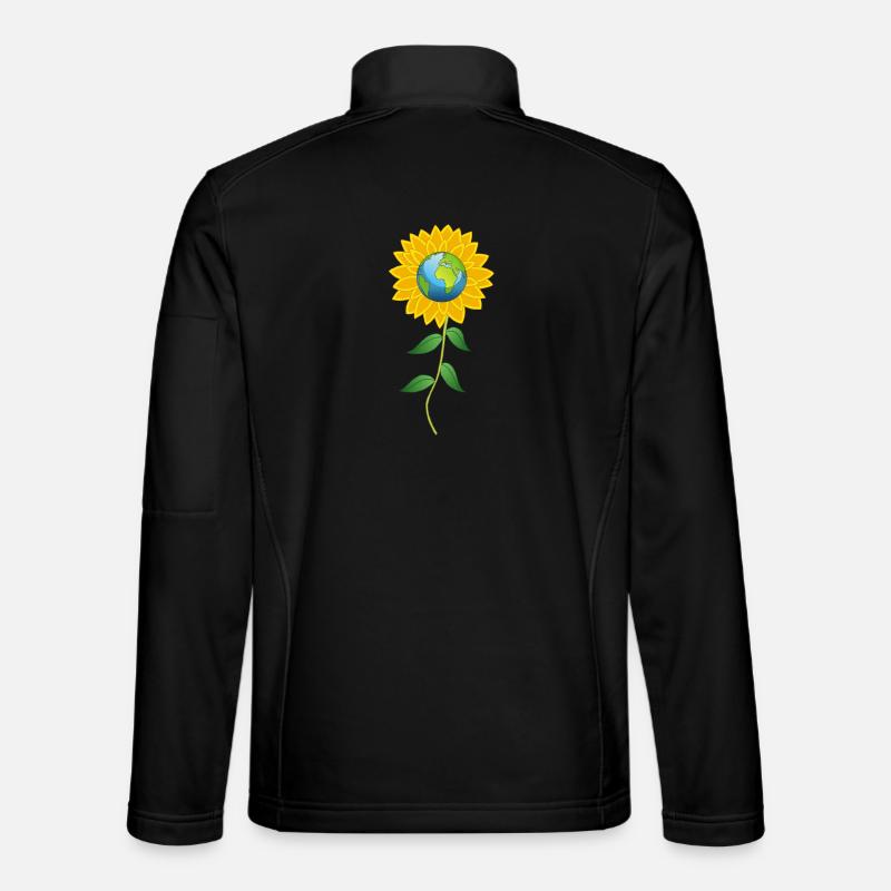 Planet Erde und Sonnenblume - Unisex Softshelljacke - Schwarz