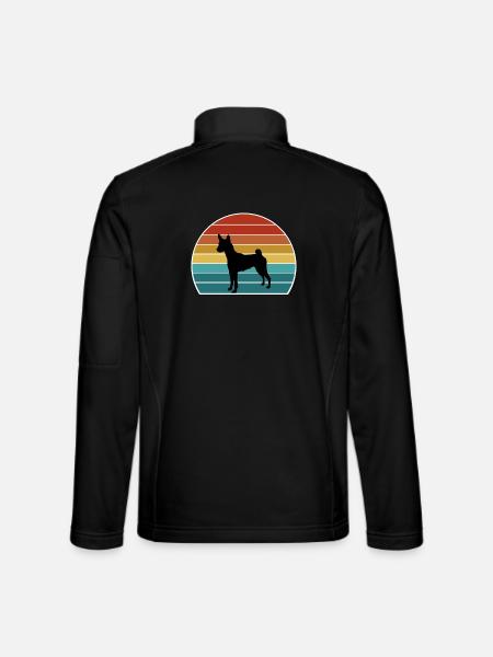 Basenji Hund Silhouette Vintage Sonnenuntergang für Hundeliebe - Unisex Softshelljacke - Schwarz - Hinten