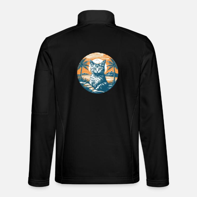 Tropical Cat Magic at Sunset - Unisex Softshell Jacket - black