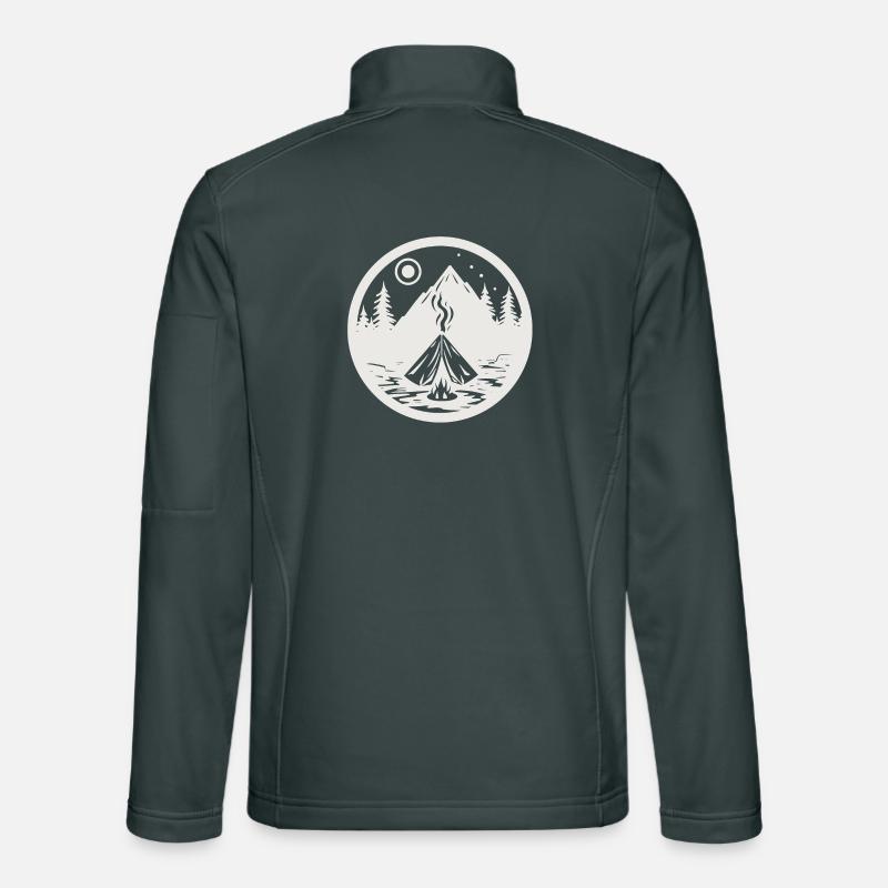 Camping, landscape with mountains, trees as stickers Unisex Softshell Jacket
