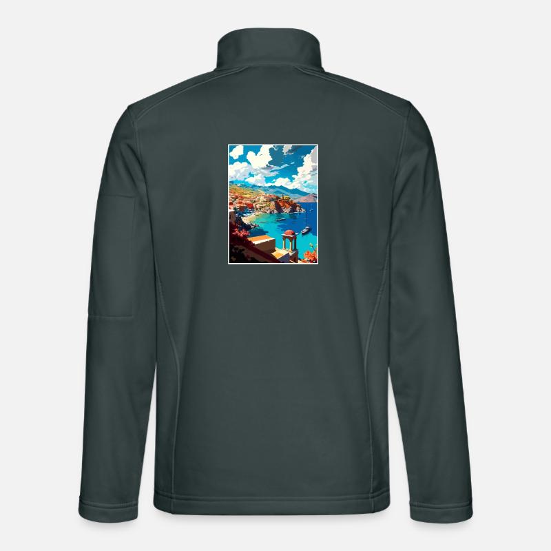 village côtier Crète Grèce Illustration Scène Veste en tissu softshell Unisexe