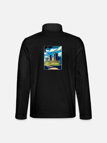 Château d’Alnwick, Angleterre, Illustration de voyage vintage - Veste en tissu softshell Unisexe - noir - Dos
