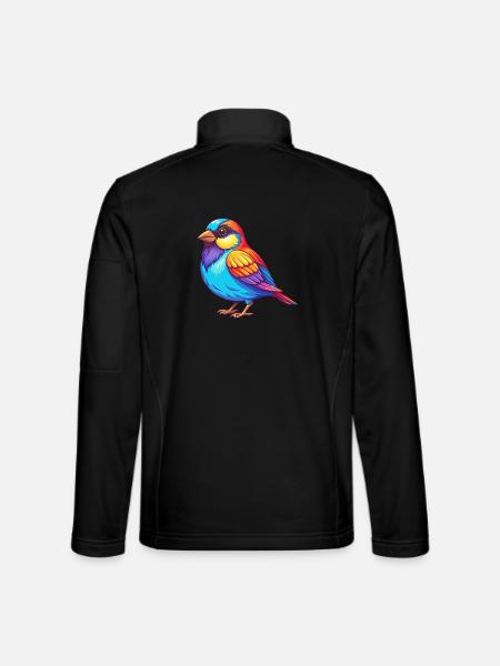 Moineau coloré Kawaii Dessin animé Personnage Clipart - Veste en tissu softshell Unisexe - noir - Dos