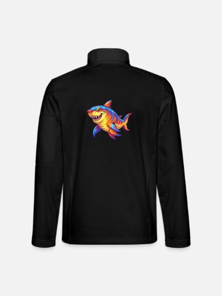 Tiger Shark Colorful Kawaii Cartoon Sea Animal - Unisex Softshell Jacket - black - Back