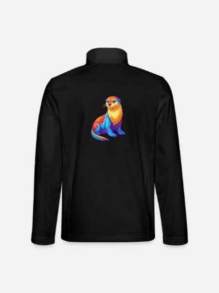 Sea Otter Buntes Kawaii Cartoon Meerestier - Unisex Softshelljacke - Schwarz