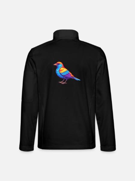 Merle à ailes rouges dessin animé kawaii coloré - Veste en tissu softshell Unisexe - noir - Dos