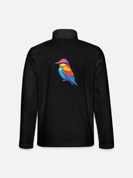 Bee Eater Colorful Kawaii Cartoon Character Bird - Unisex Softshell Jacket - black - Back