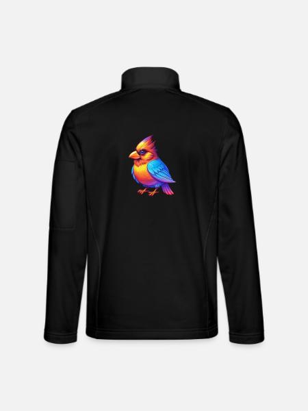 Cardinal Colorful Kawaii Cartoon Character Bird - Unisex Softshell Jacket - black - Back
