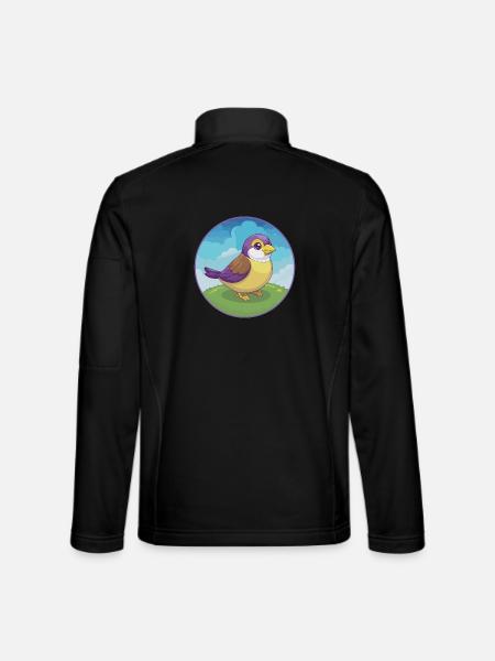 Moineau mignon Kawaii dessin animé Clipart Animal de compagnie - Veste en tissu softshell Unisexe - noir - Dos