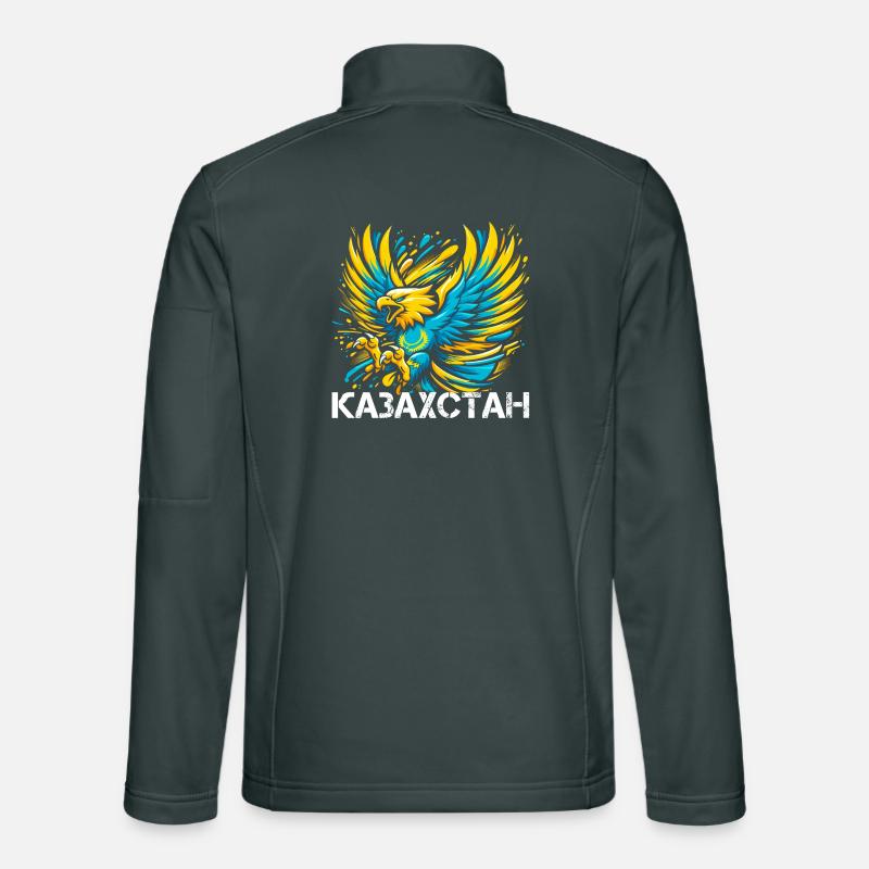 Kazakhstan Aigle Drapeau Drapeau Cyrillique Cadeau Veste en tissu softshell Unisexe