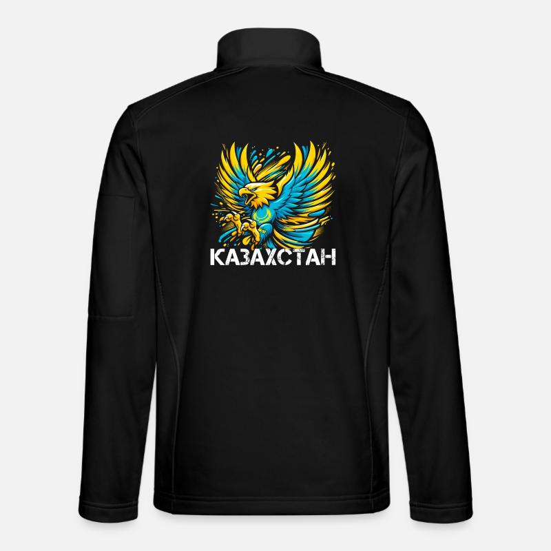 Kazakhstan Aigle Drapeau Drapeau Cyrillique Cadeau Veste en tissu softshell Unisexe