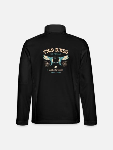 Two Birds with One Stone – Vintage Vogelmotiv - Unisex Softshelljacke - Schwarz - Hinten