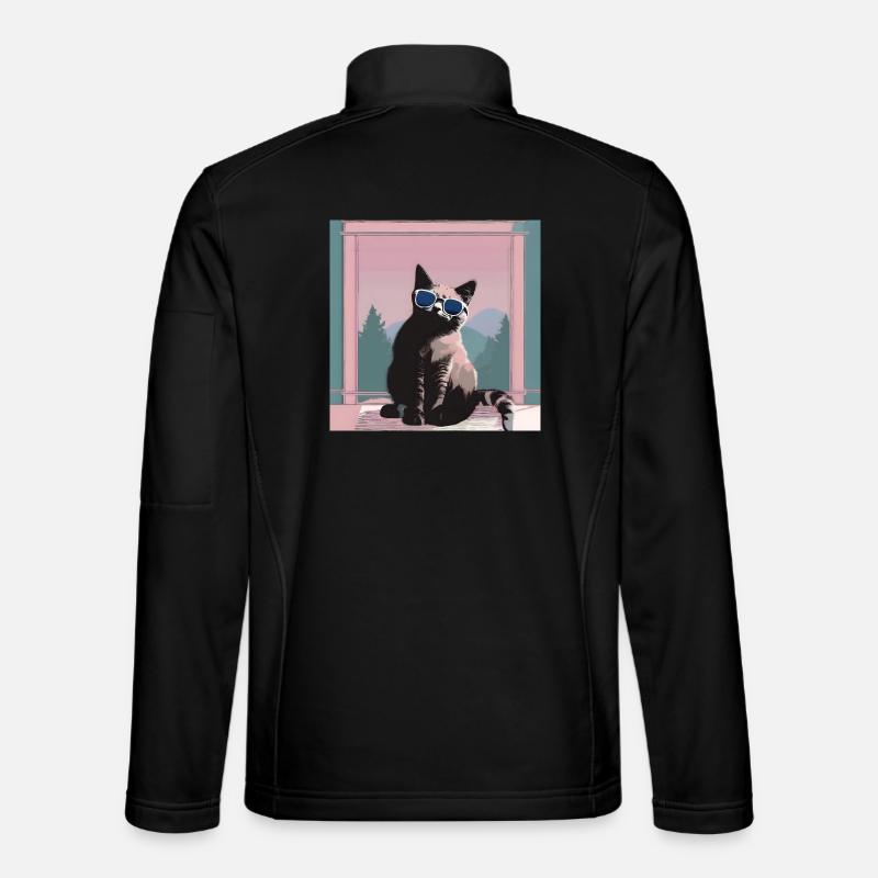 Katz im Retro-Sommerlook - Unisex Softshelljacke - Schwarz