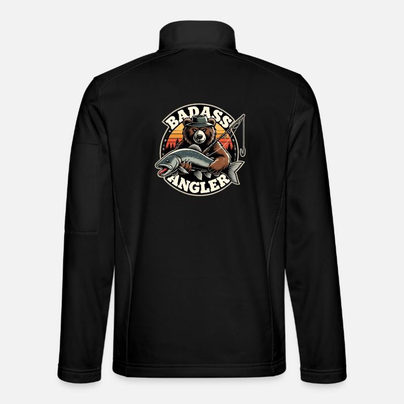 Badass Angler Ours Pêche Poisson Cadeau Veste en tissu softshell Unisexe