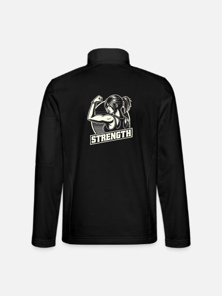 Strength Strong Woman Stretches Arm on Power Gift - Unisex Softshell Jacket - black - Back