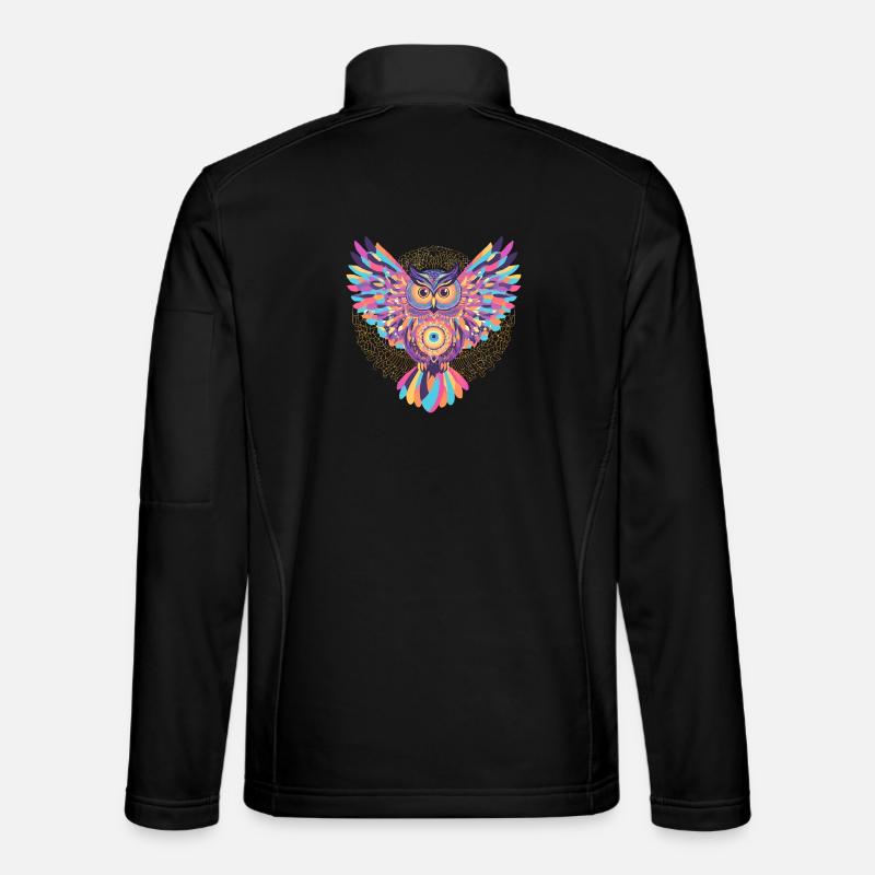 Regenbogenmandala-Eule Unisex Softshelljacke