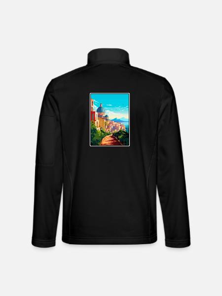 Cagliari Italie Méditerranée lever de soleil Affiche de voyage - Veste en tissu softshell Unisexe - noir - Dos