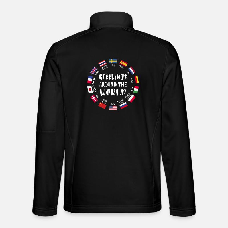 Terveisiä kaikkialta maailmasta, hei kaikilla kielillä - Unisex-softshelltakki - musta