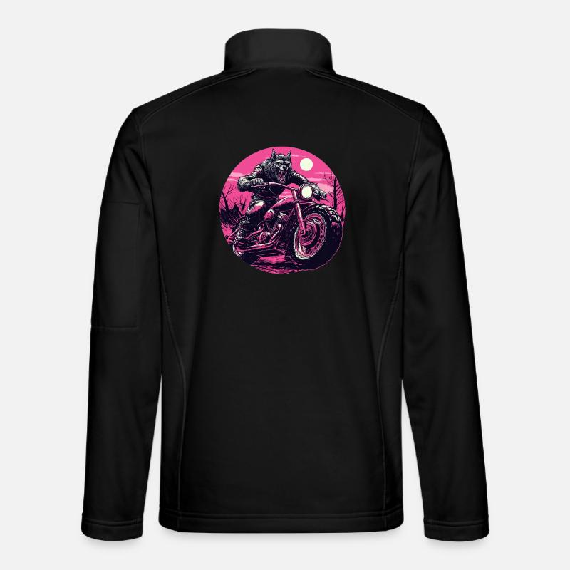 Werwolf auf Motorrad Neonpink Unisex Softshelljacke