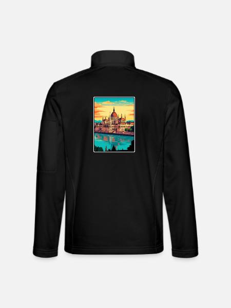 Budapest, Hongrie, Parlement, Affiche de voyage vintage - Veste en tissu softshell Unisexe - noir - Dos