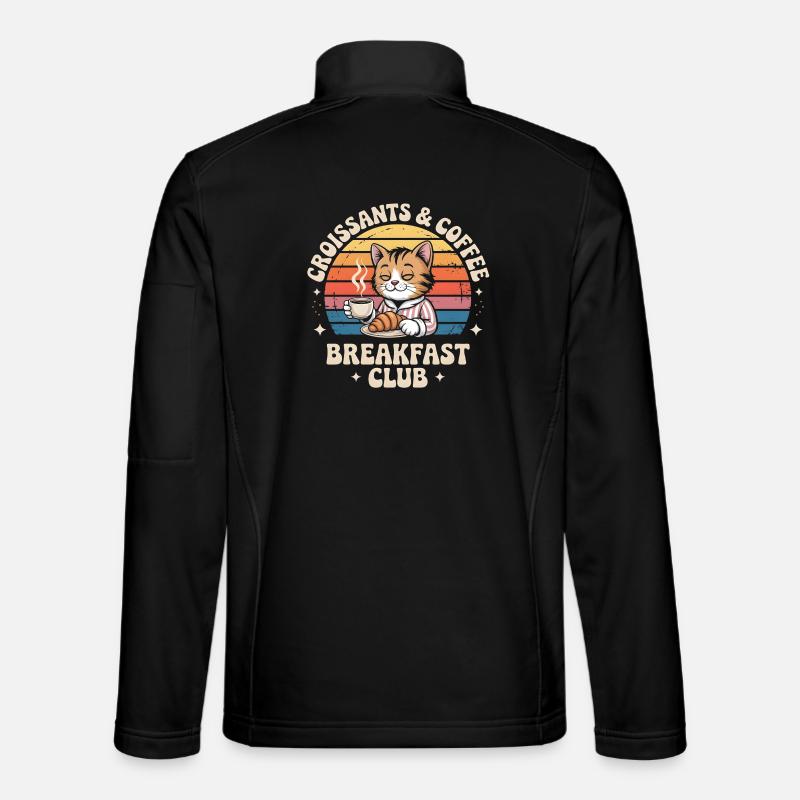Chat Café Retro Petit Déjeuner - Veste en tissu softshell Unisexe - noir