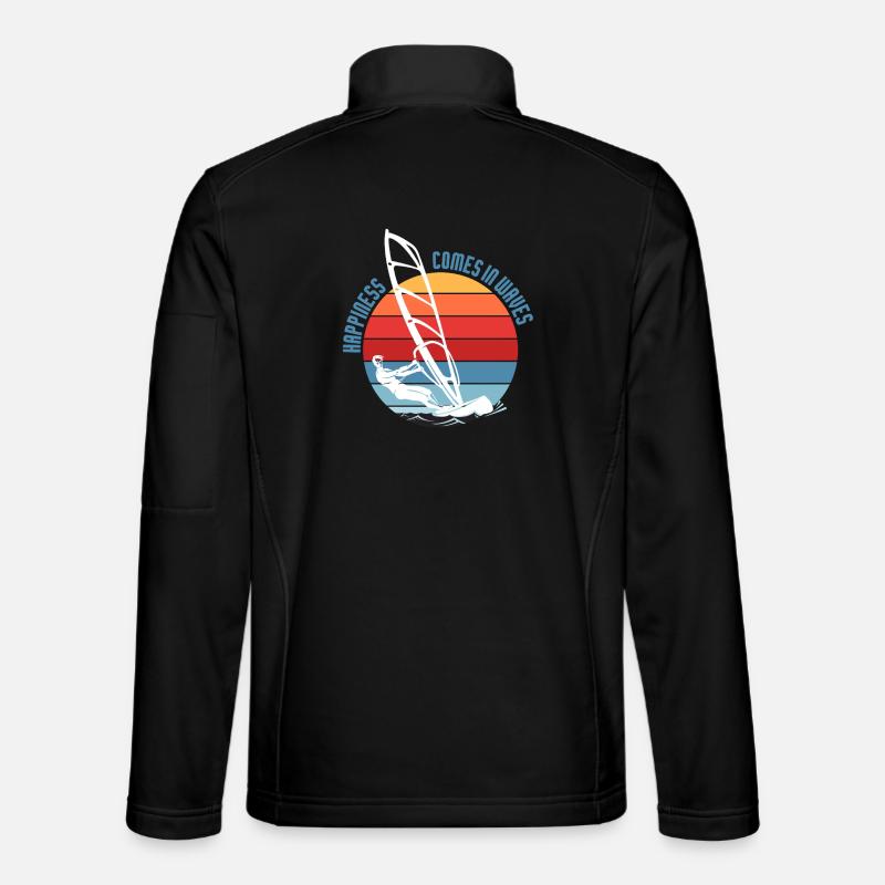 Happiness Comes in Waves Windsurfing Design - Unisex Softshell Jacket - black