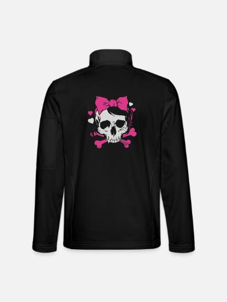 Crâne rose avec tresses et nœuds - Veste en tissu softshell Unisexe - noir - Dos