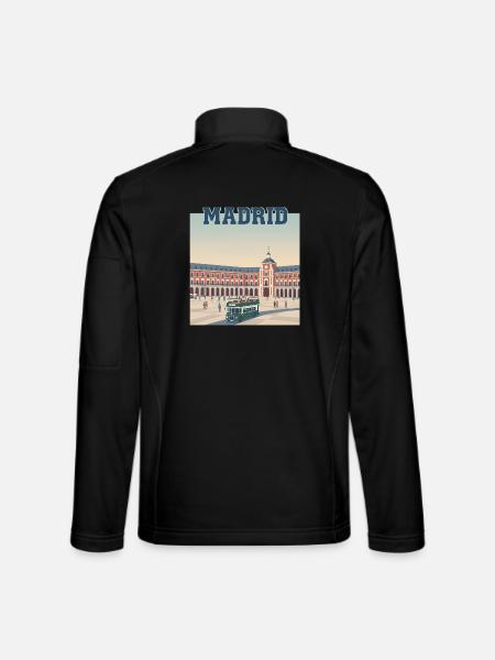 Madrid Plaza Retro Bus Scene - Unisex Softshell Jacket - black