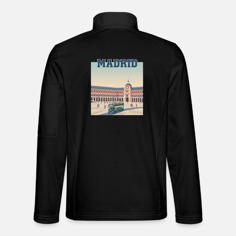 Madrid Plaza Retro Bus Scene - Unisex Softshell Jacket - black