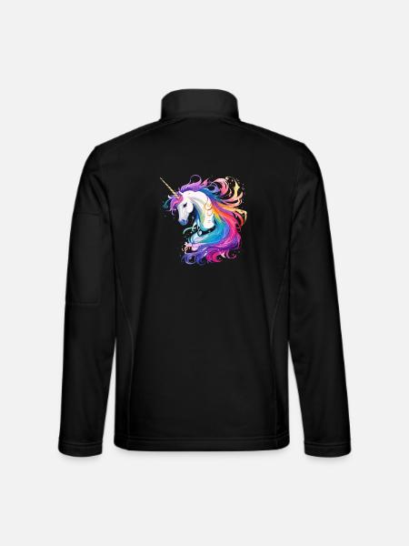 Regenbogen-Einhorn Kopf Portrait - Unisex Softshelljacke - Schwarz - Hinten