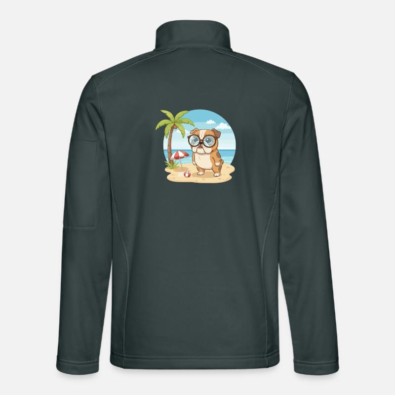Bouledogue mignon avec des lunettes vacances d’été sur la plage Veste en tissu softshell Unisexe