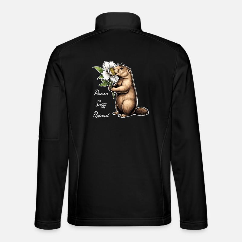 Murmeltier: Pause, Schnuppern, Weitermachen - Unisex Softshelljacke - Schwarz