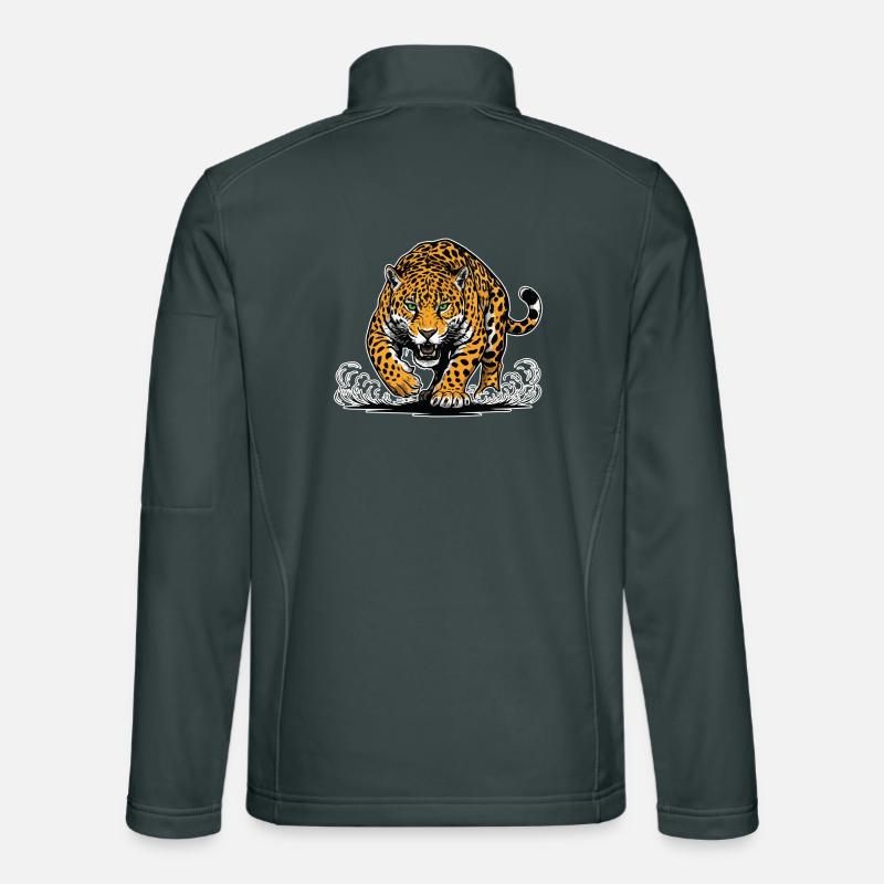 Jaguar-Leopard greift Wassermaskottchen Räuber an Unisex Softshelljacke