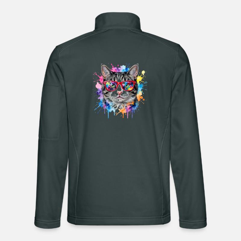 Cadeau de visage de chat en aquarelle arc-en-ciel Veste en tissu softshell Unisexe
