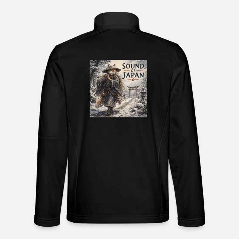 Japanese Kitsune Flute Design - Unisex Softshell Jacket - black