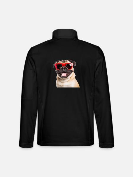 Cool pug with red sunglasses - Unisex Softshell Jacket - black - Back