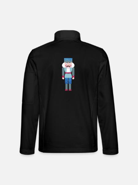 Nutcracker Jeans Christmas Xmas Decoration Wooden Figurine - Unisex Softshell Jacket - black - Back