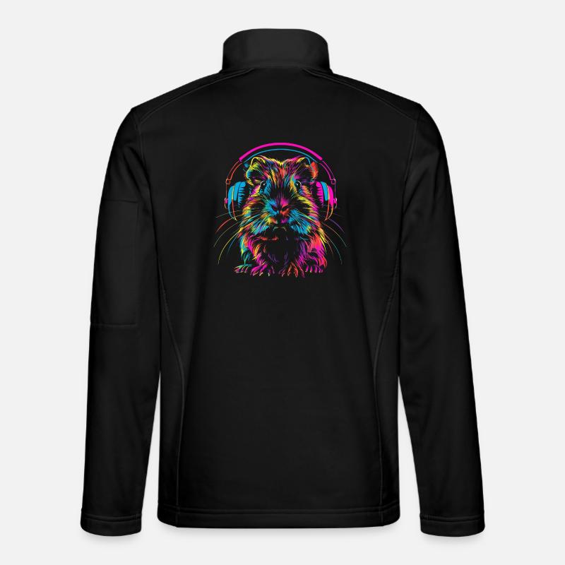 Neon-Meerschweinchen mit Kopfhörer - Unisex Softshelljacke - Schwarz