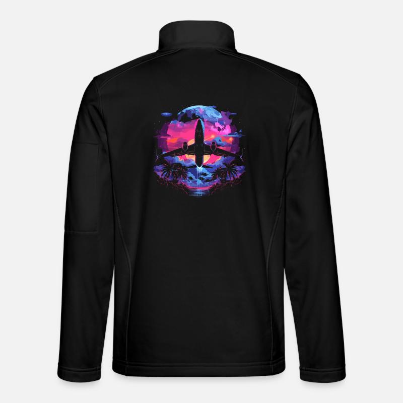 Retro Airplane Retrowave - Unisex Softshell Jacket - black
