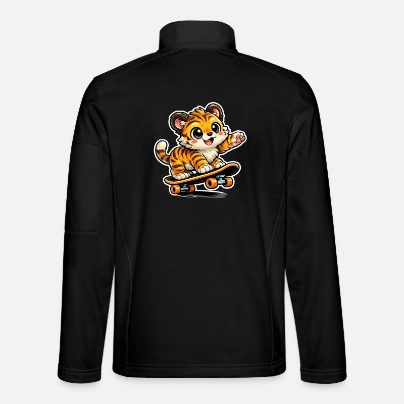 Cute Tiger Skateboard Adventure - Unisex Softshell Jacket - black