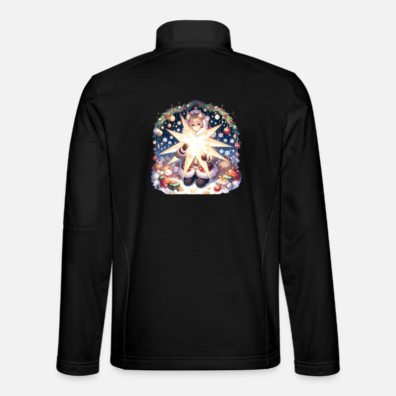 Niedliches Manga Weihnachts Design Katze - Unisex Softshelljacke - Schwarz
