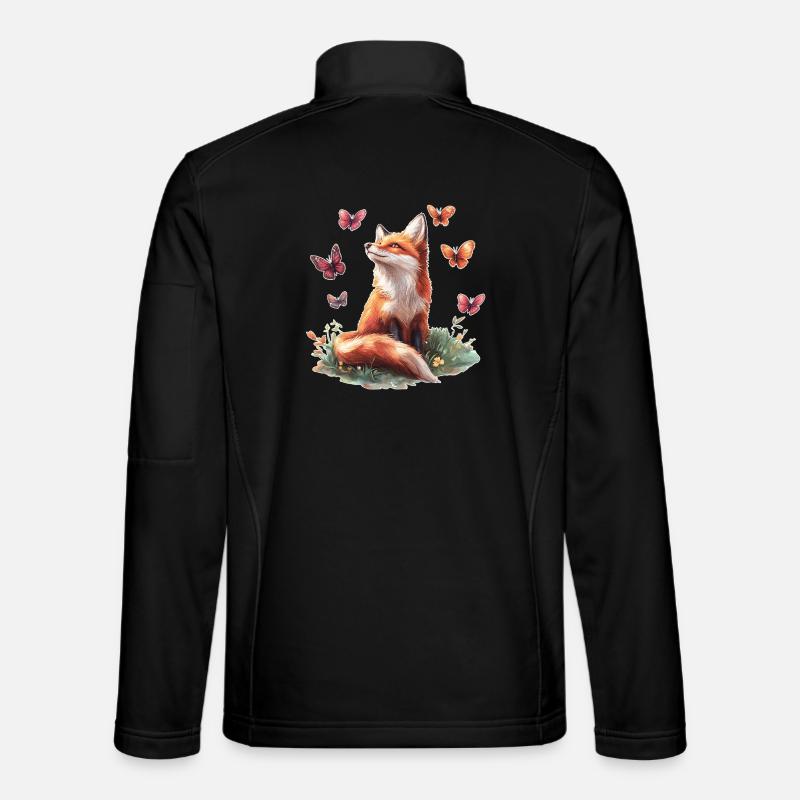 Fox with butterflies - Unisex Softshell Jacket - black