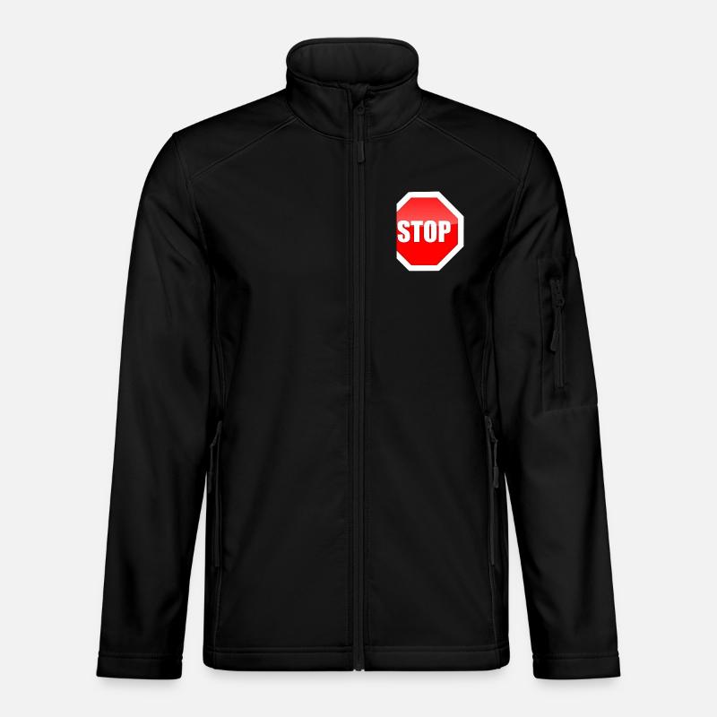 Impression graphique de plaque STOP rouge - Veste en tissu softshell Unisexe - noir