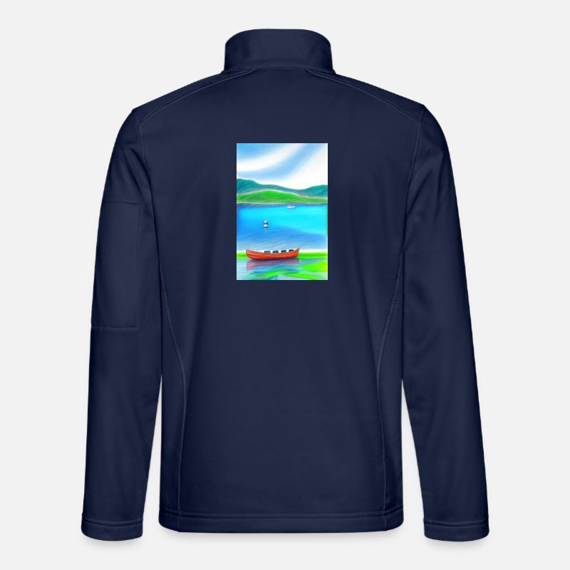 Landschaft mit See, Boot und Berge - Unisex Softshelljacke - Navy